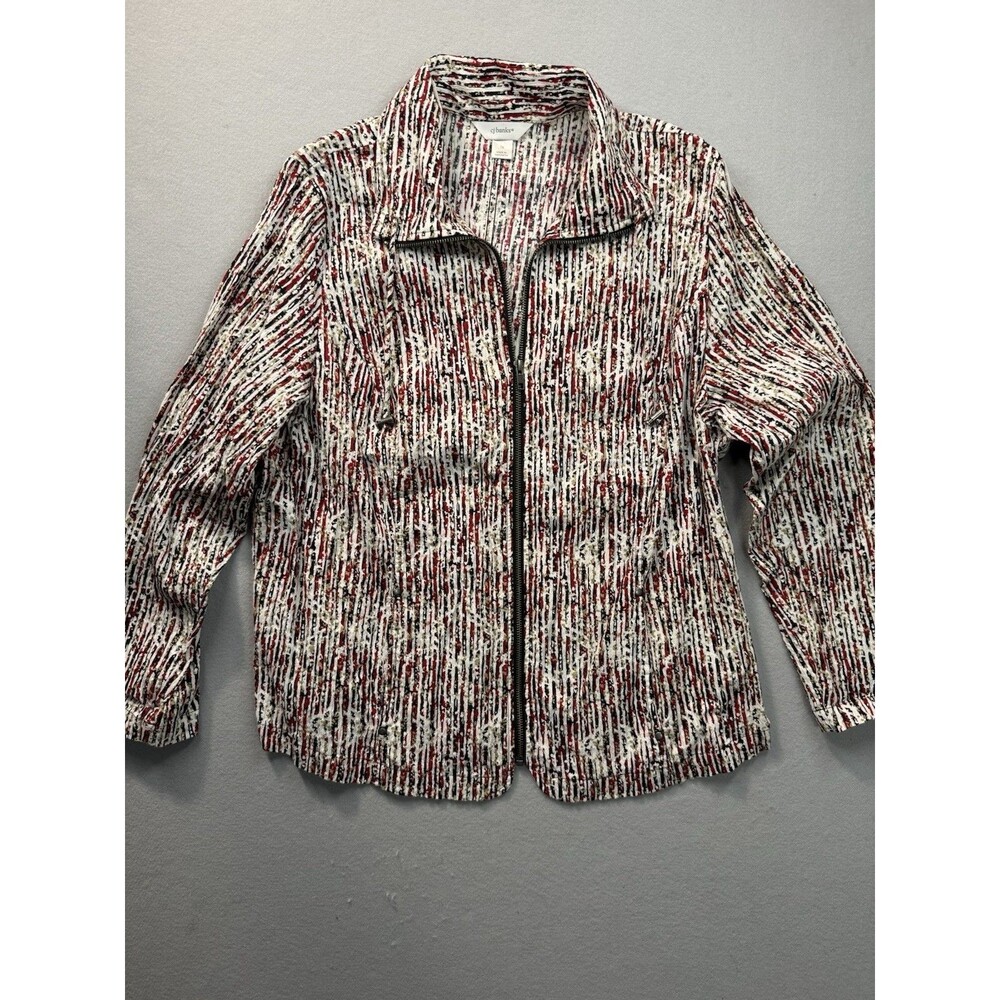 CJ Banks Jacket Womens 1X Plus Full Zip Lightweight Abstract Stripe Red Black